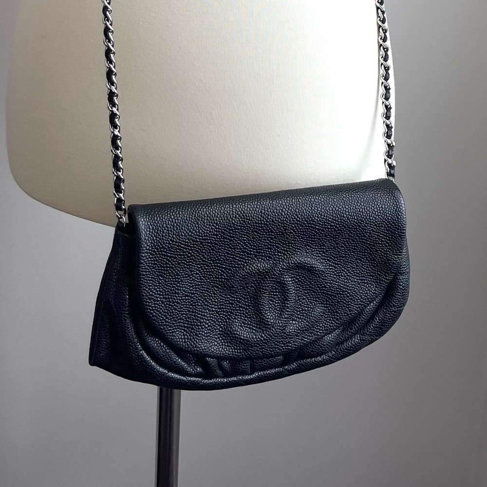 CHANEL Caviar Half Moon Wallet On Chain WOC Black Full Set